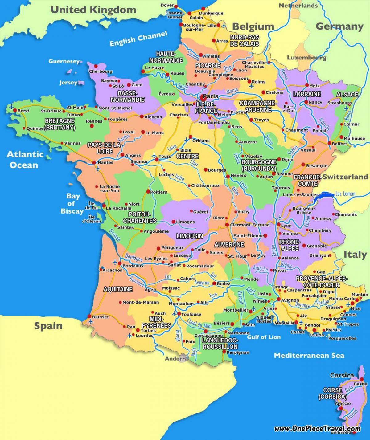 turistická mapa Francie turistických atrakcí