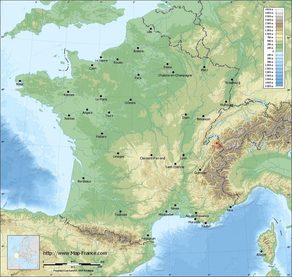 mapa Francie úlevu