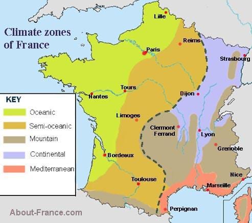 mapa Francie klima