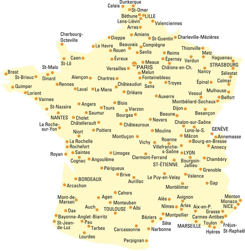 mapa Francie s městy