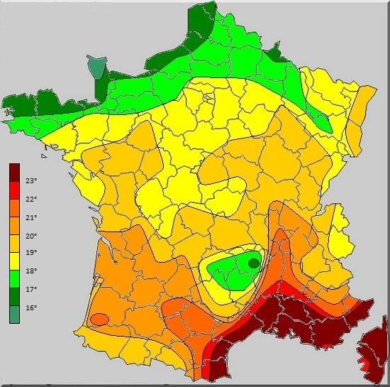mapa Francie teploty