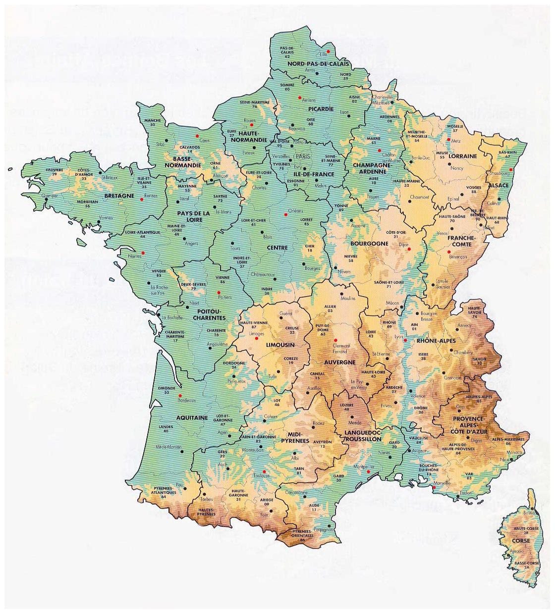 mapa Francie nadmořská výška