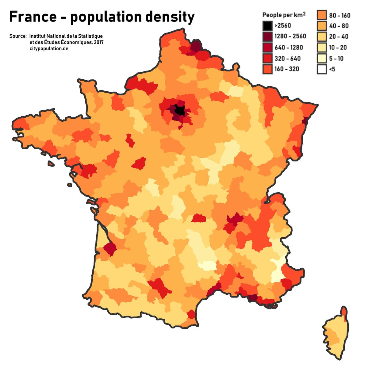 mapa Francie populace