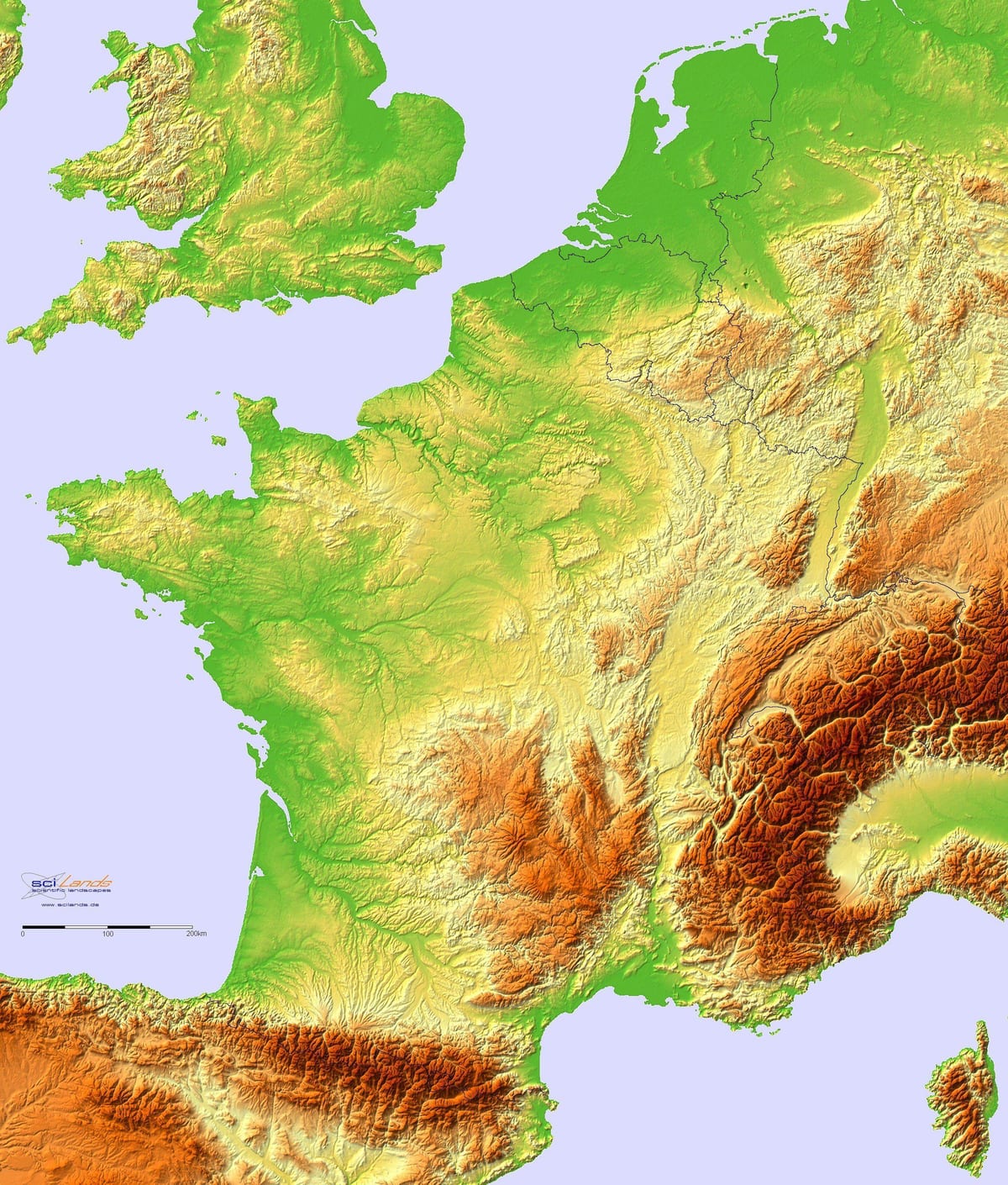 mapa Francie topografické