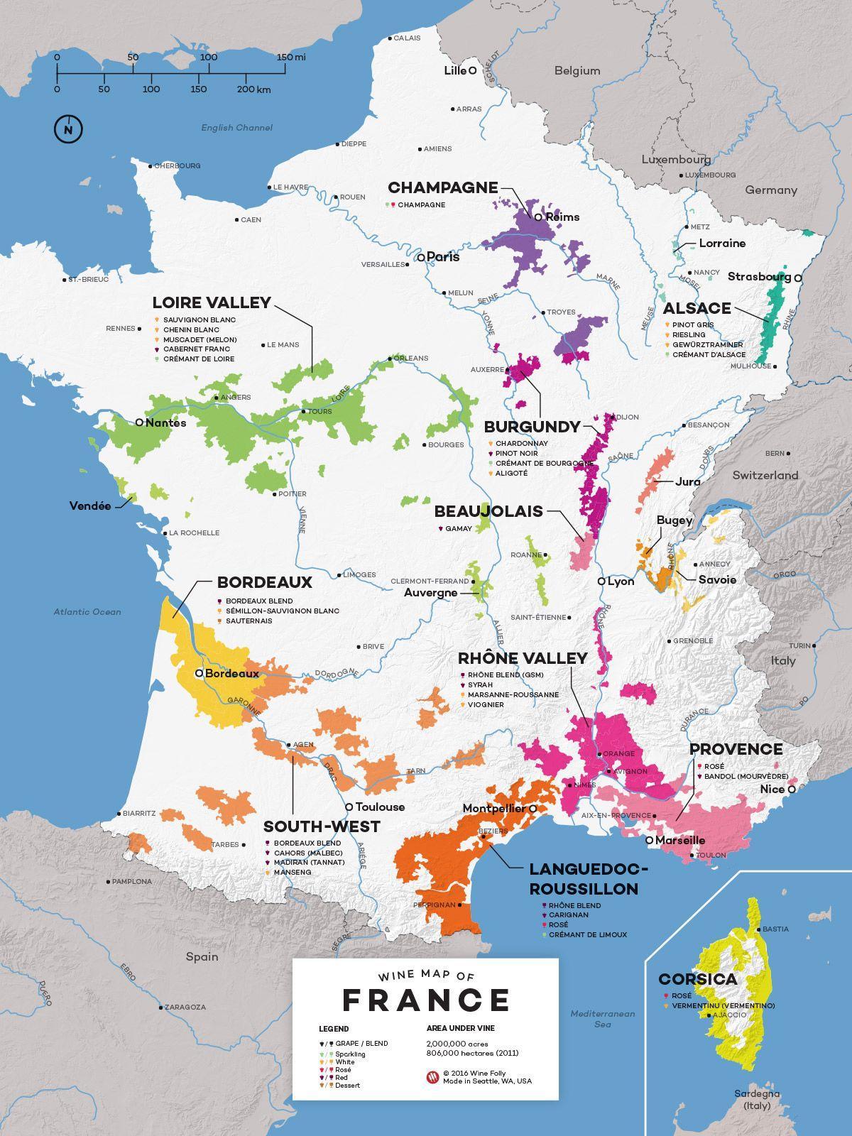 Francie, země vína mapě
