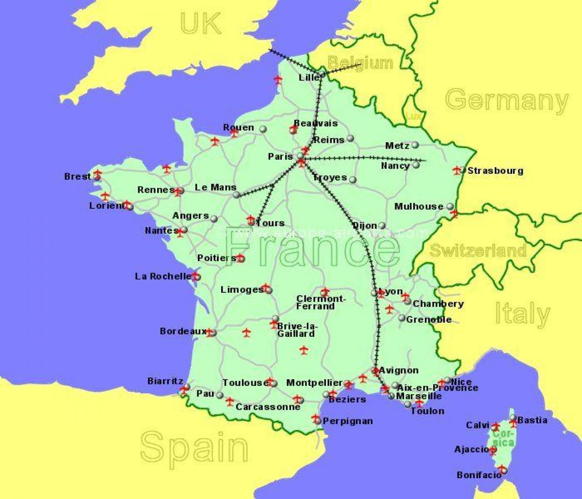 letiště jih Francie mapě