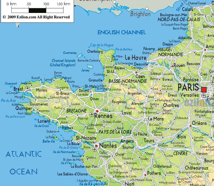 mapa Francie north west