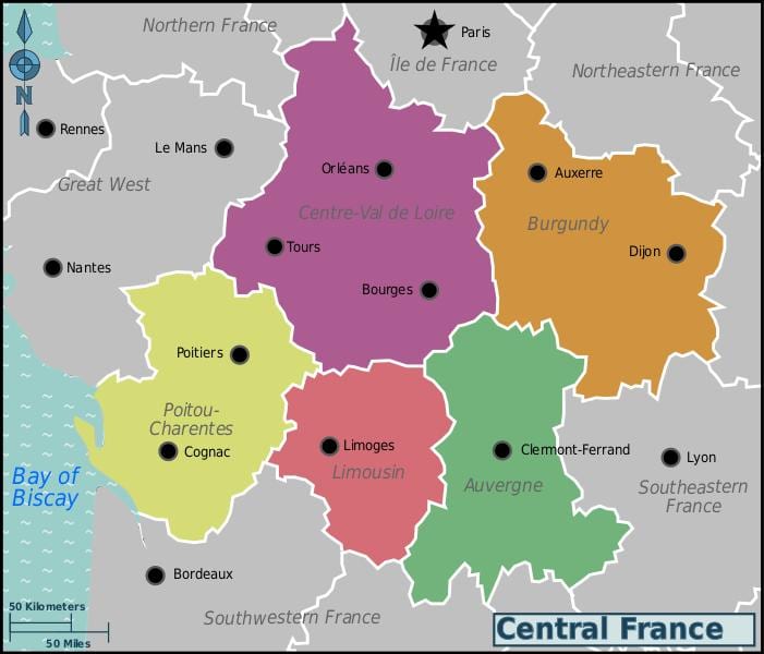 mapa Francie střední