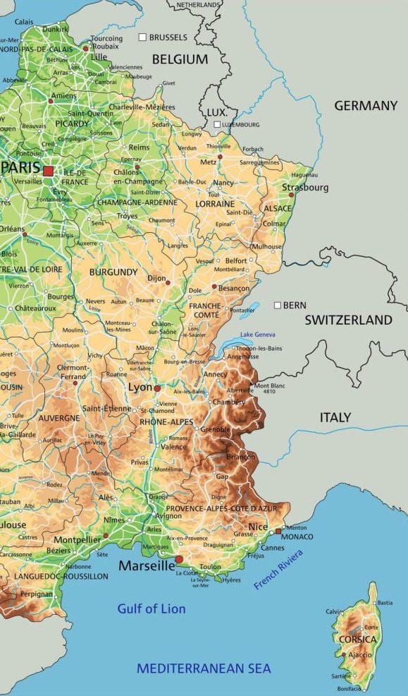 mapa východní Francie