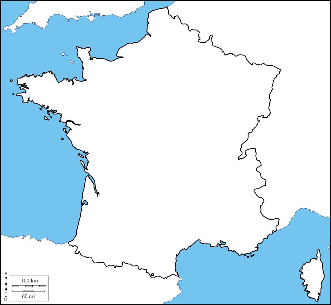 fyzická mapa Francie prázdné