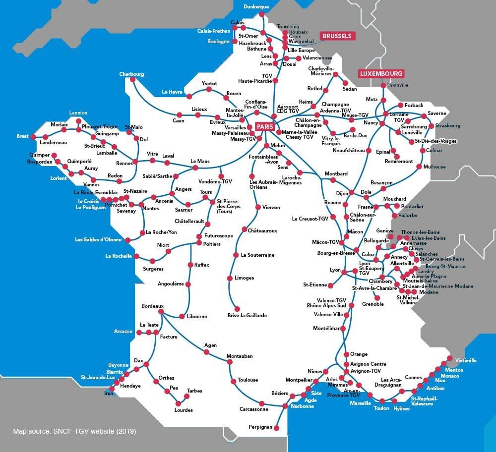 mapa Francie tgv trasy