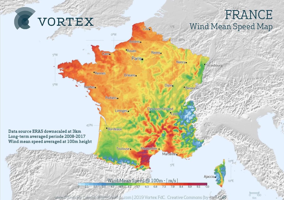 mapa Francie větru