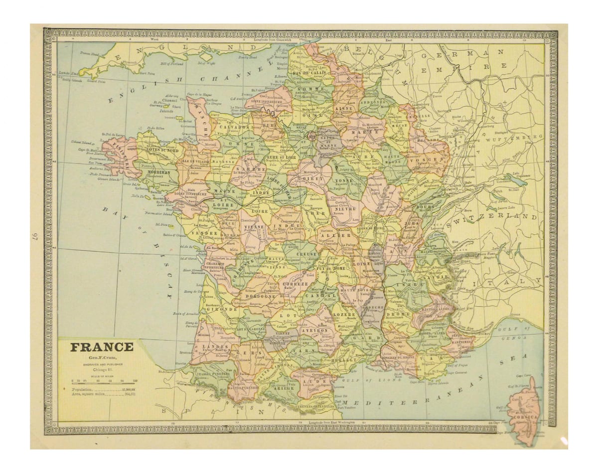 mapa Francie vintage