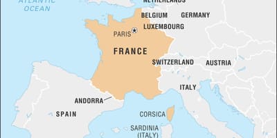 Mapa Francie a sousedních zemí