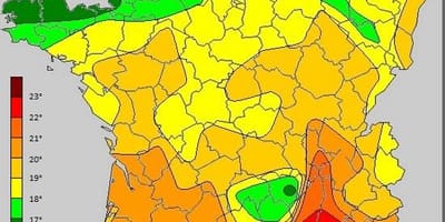 Mapa Francie teploty
