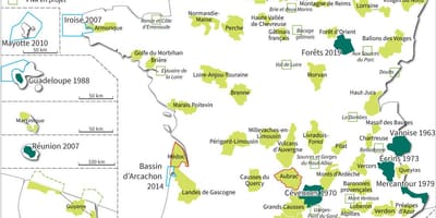 Mapa národních parků ve Francii