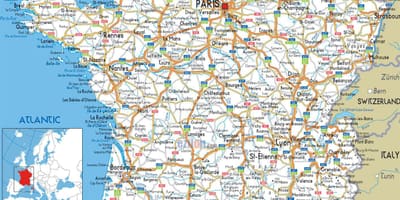Jízdní mapa Francie s vzdálenosti