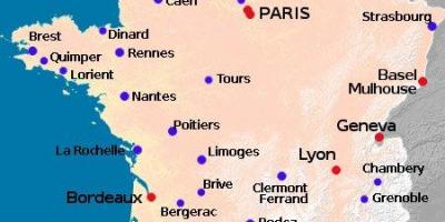 Mapa Francie ukazuje letišť